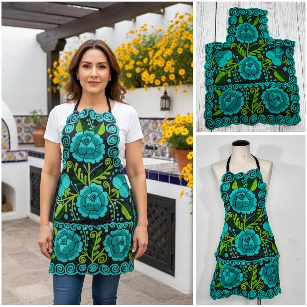 Mexican Embroidered Floral Zinacantan Artisan Apron